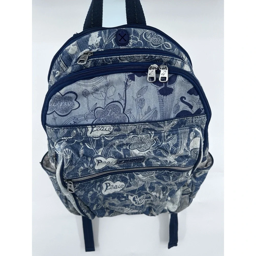 Sakroots Denim Color Block Women's Peace Backpack Multi Pocket Adj Strap Floral